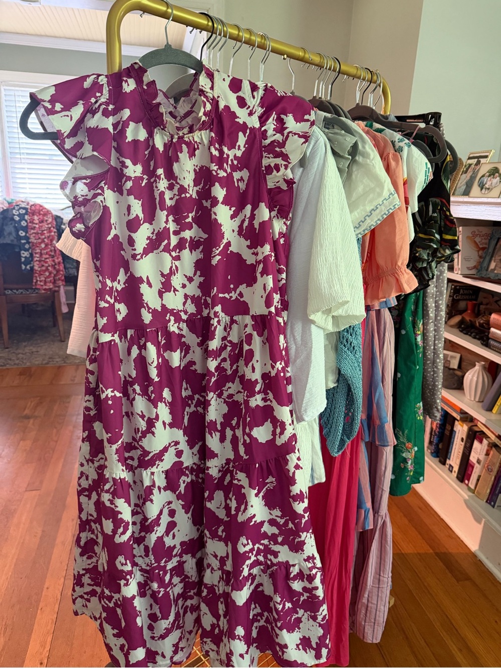 Pinch Magenta and White Printed Maxi Dress with Ruffle Sleeves